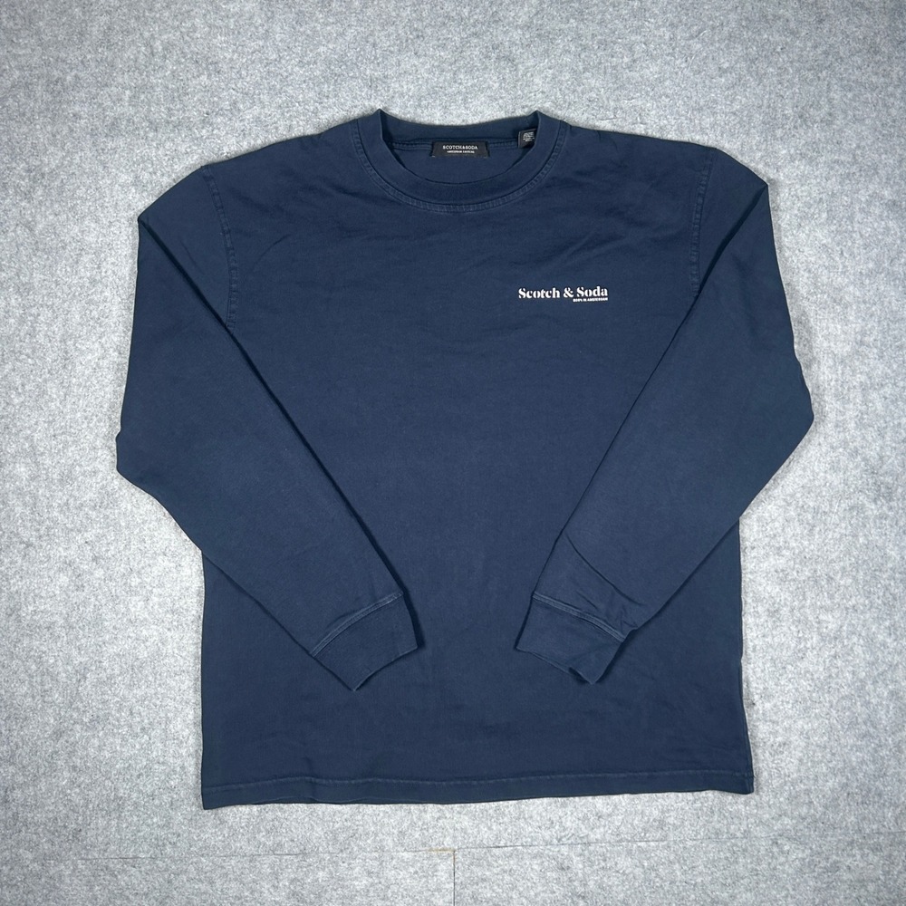 Scotch & Soda T Shirt Mens XL Navy Blue Born Amsterdam Long Sleeve Graphic Tee